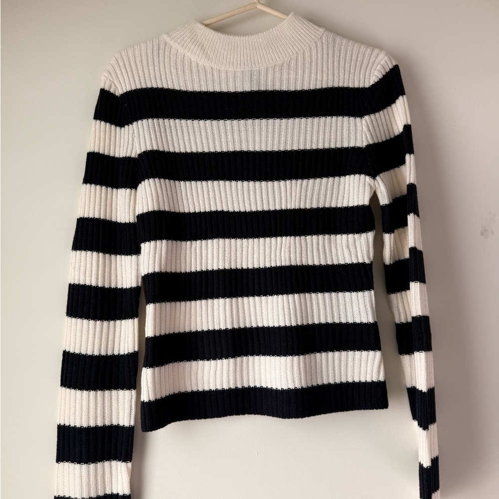 H&M Black and White Striped Turtleneck Sweater